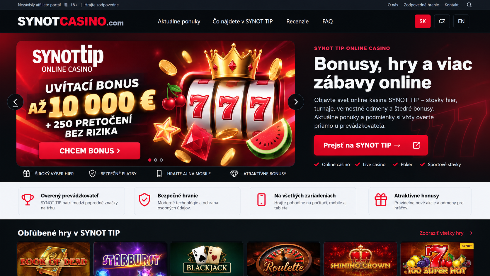 SYNOT TIP online casino – affiliate prehľad